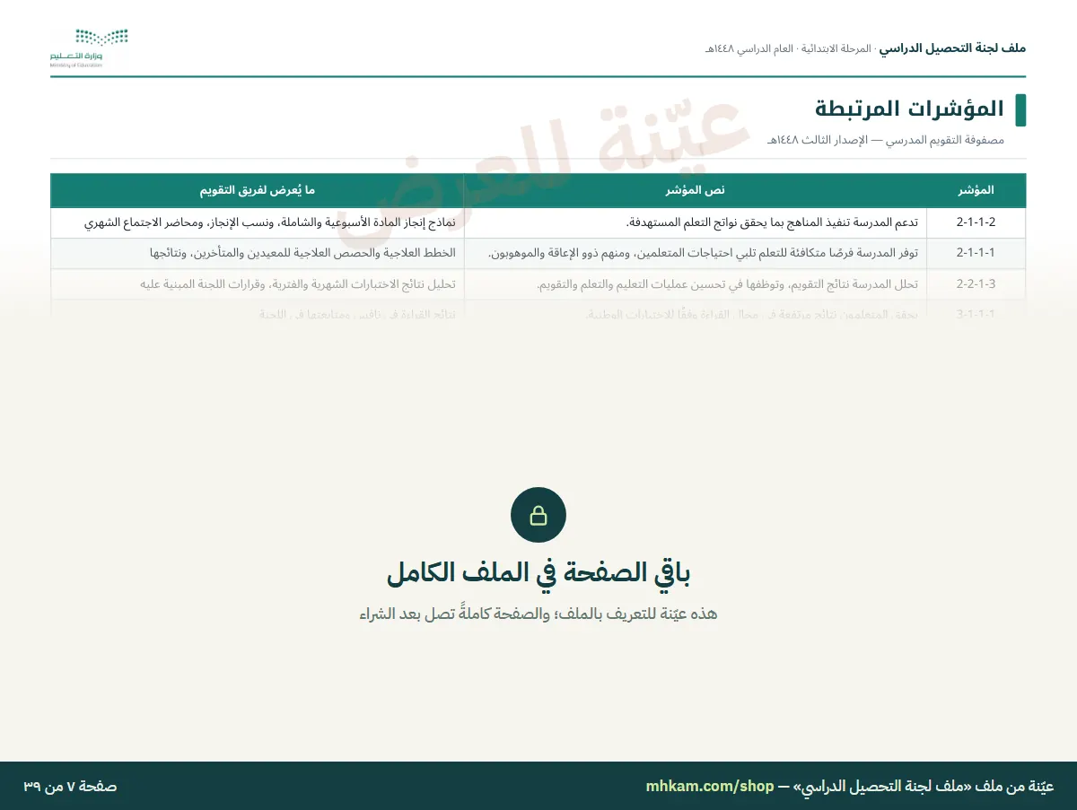 ملف لجنة التحصيل الدراسي: صفحة ٤ من العيّنة