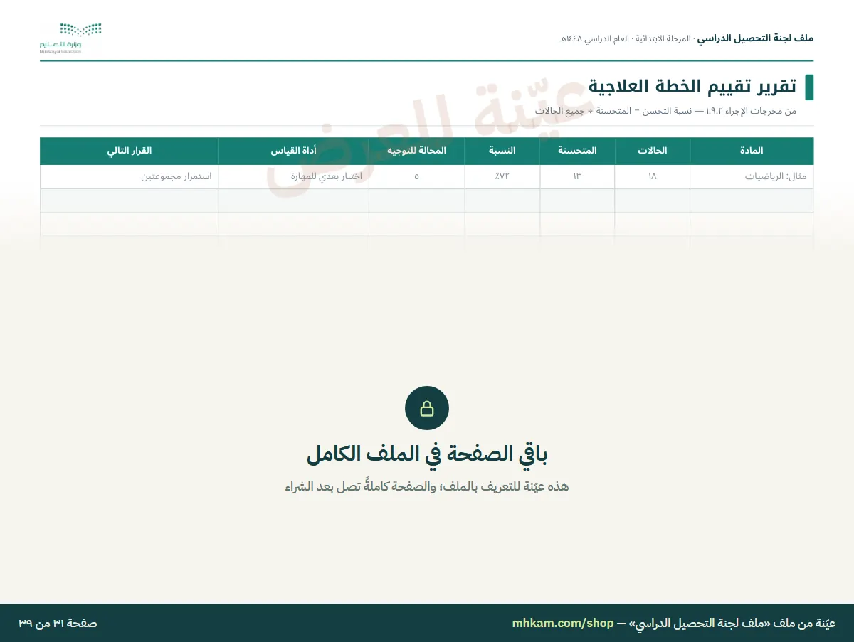ملف لجنة التحصيل الدراسي: صفحة ٦ من العيّنة