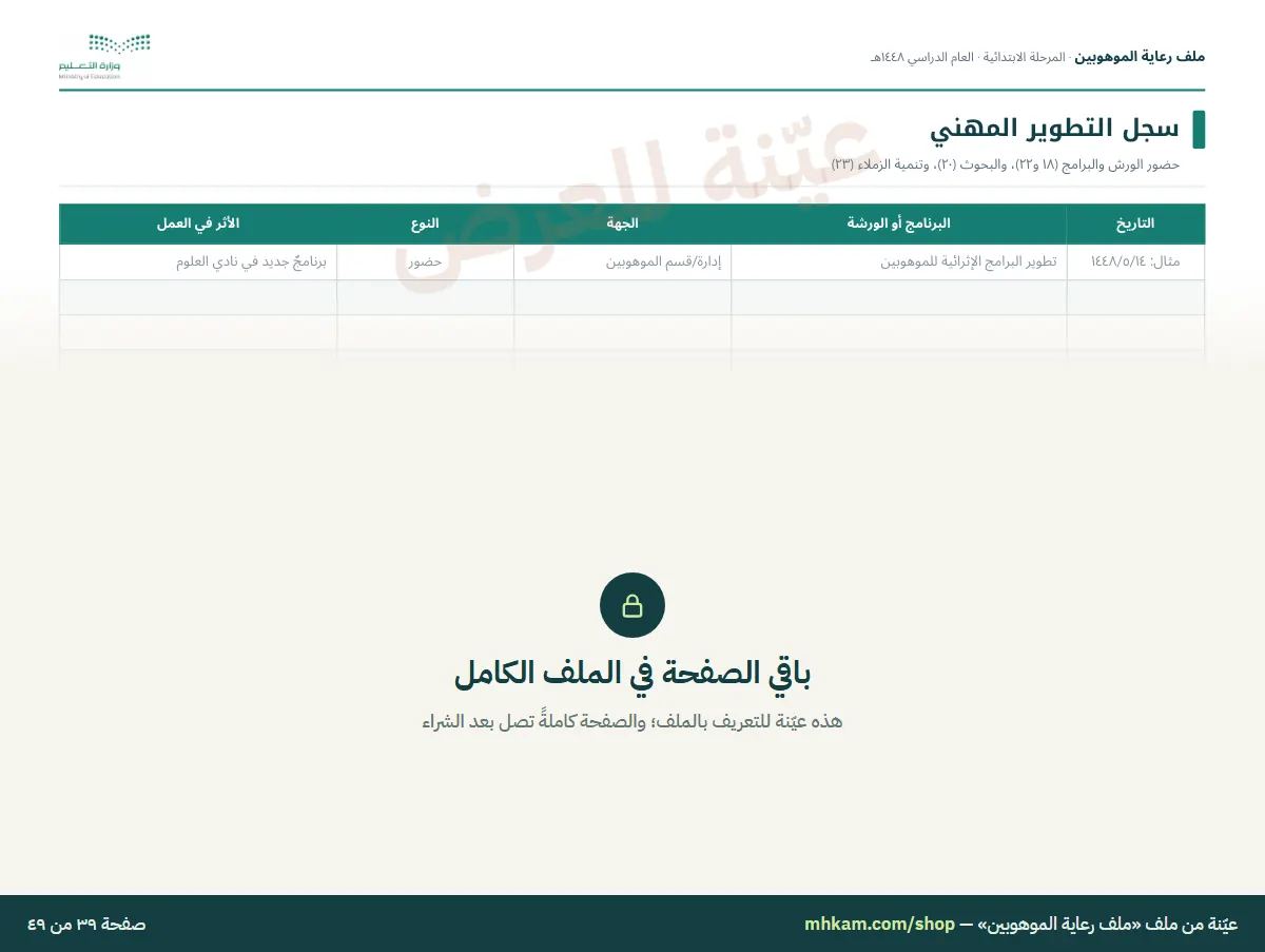 ملف رعاية الموهوبين: صفحة ٦ من العيّنة