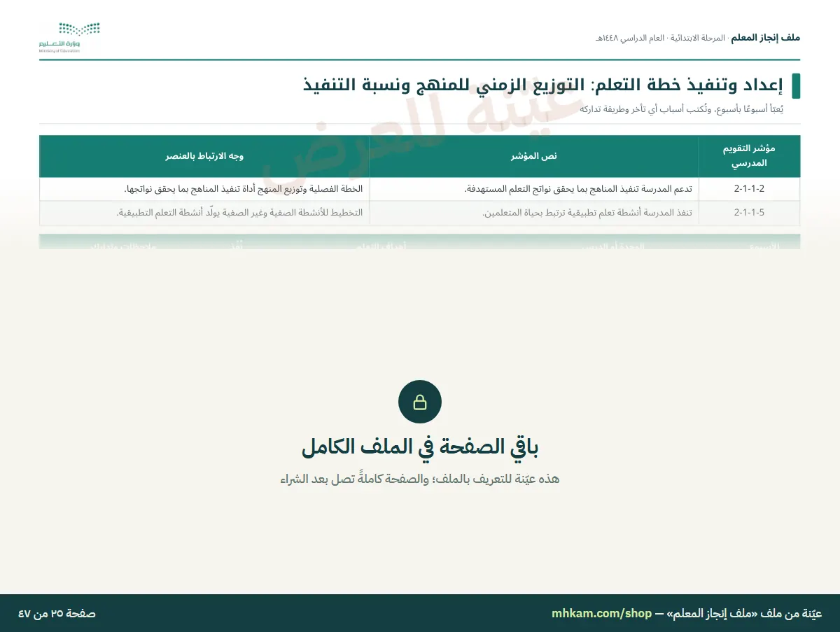 ملف إنجاز المعلم: صفحة ٥ من العيّنة