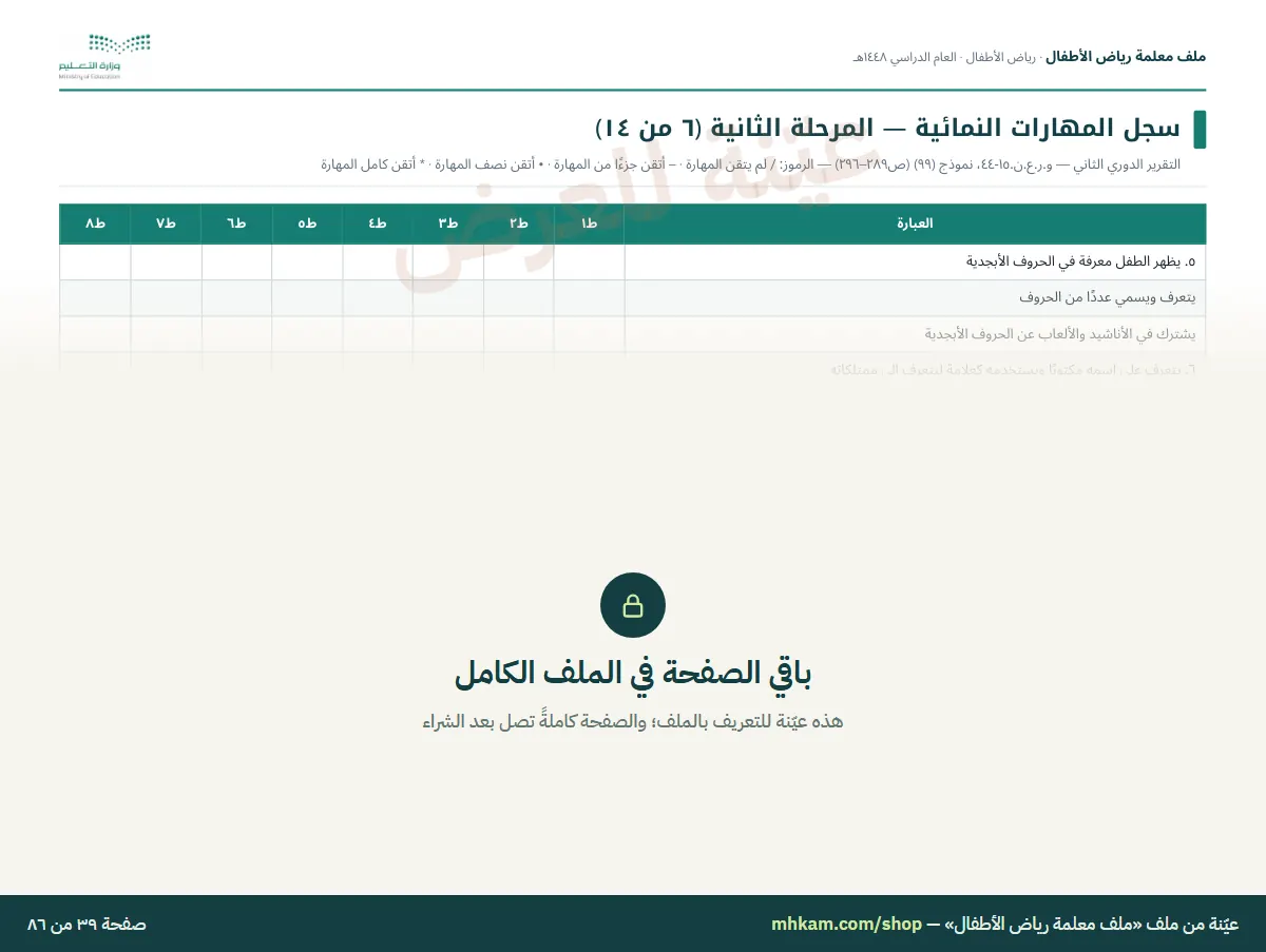 ملف معلمة رياض الأطفال: صفحة ٥ من العيّنة