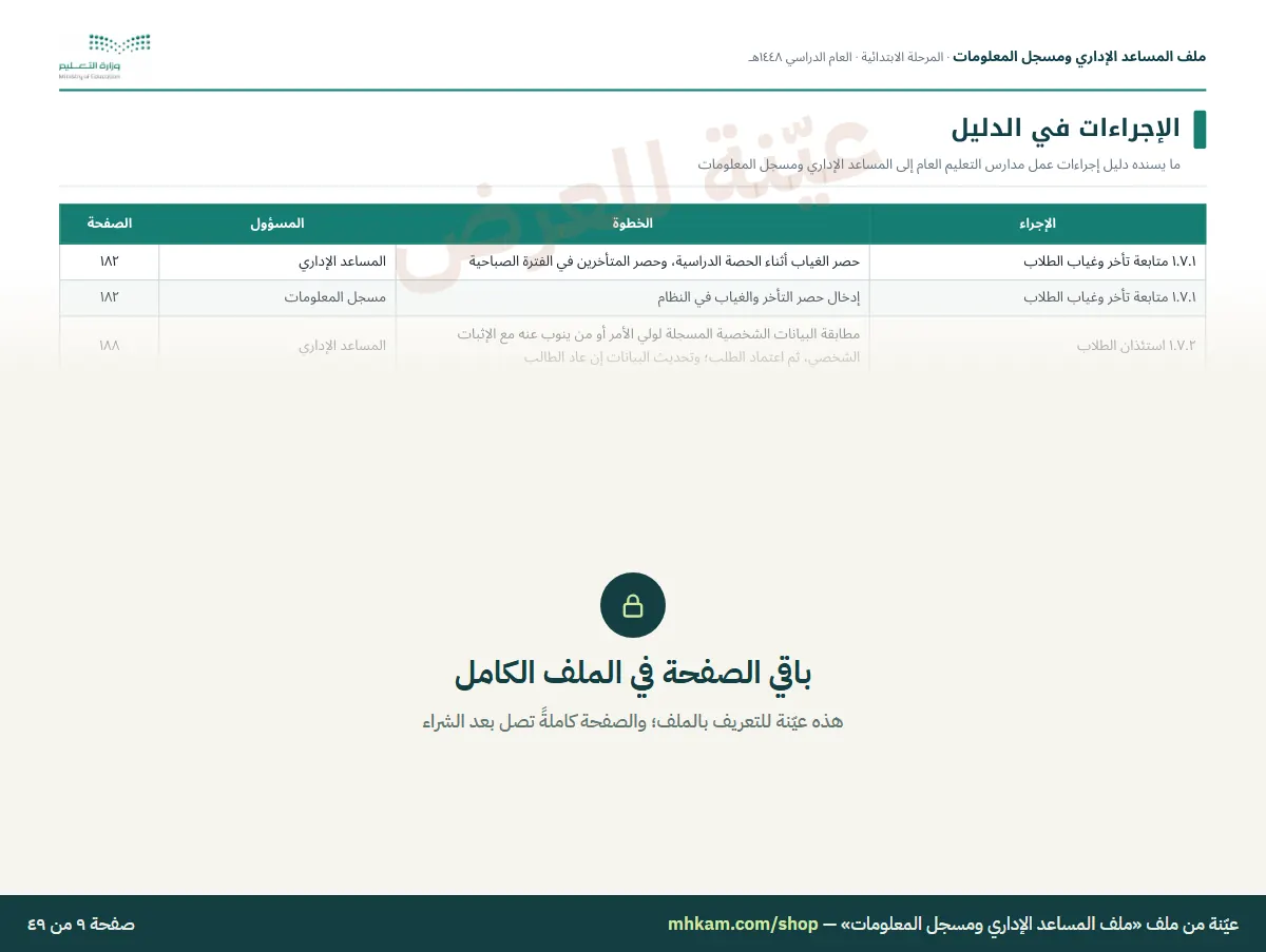 ملف المساعد الإداري ومسجل المعلومات: صفحة ٤ من العيّنة