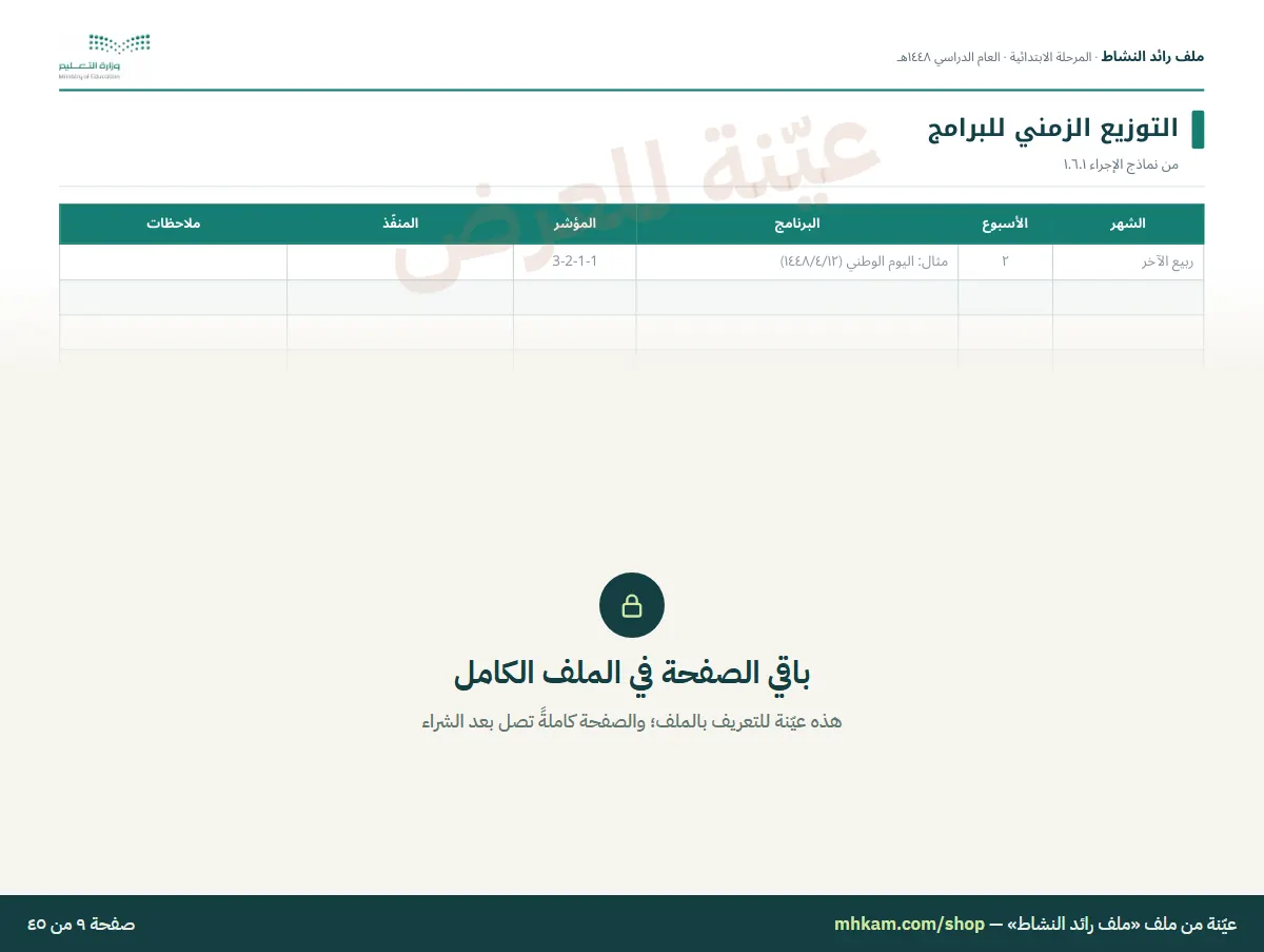 ملف رائد النشاط: صفحة ٤ من العيّنة