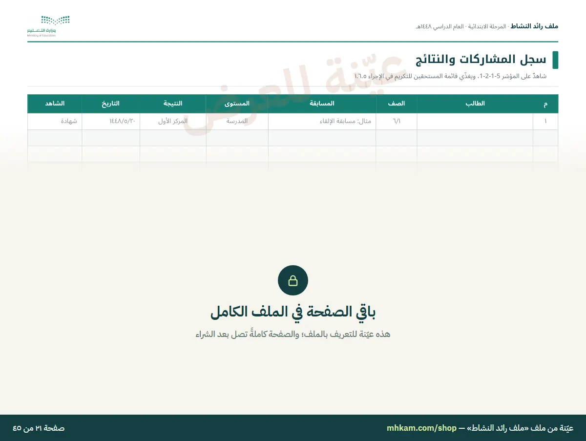 ملف رائد النشاط: صفحة ٥ من العيّنة
