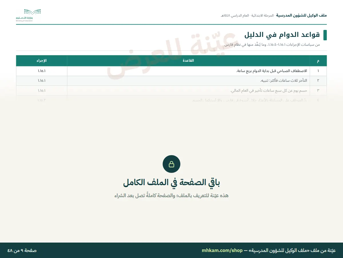 ملف الوكيل للشؤون المدرسية: صفحة ٤ من العيّنة